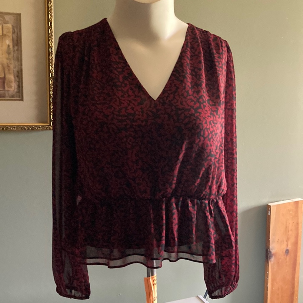 Express blouse red and black long sleeve , v neck. Size is L